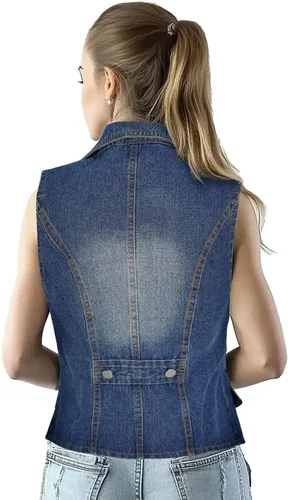 Miniatura 3 de Chaleco de mezclilla con solapa para mujer, chaleco con botones, chaleco azul