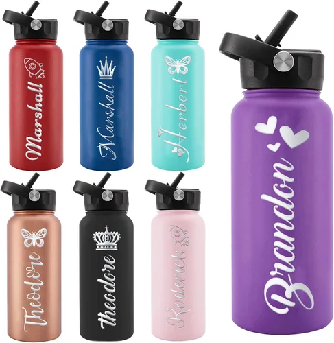 Miniatura 9 de Personalized Water Bottles, Custom Water Bottle with Birth Month Flower Personalized Text Names, Gifts for Women, Customized Engraved Stainless
