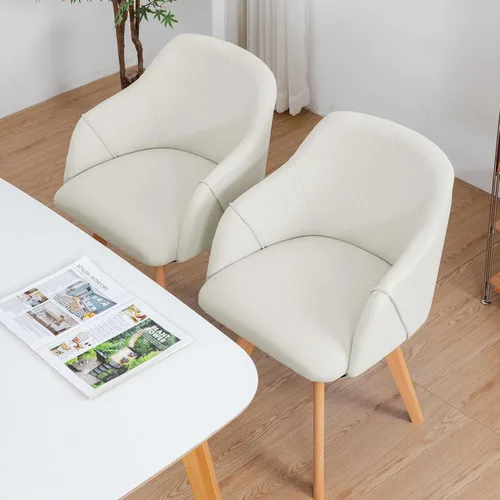 Miniatura 8 de Juego de 2 sillas de comedor giratorias, modernas de mediados de siglo con brazos y patas de madera, sillas de cocina tapizadas de tela de lino
