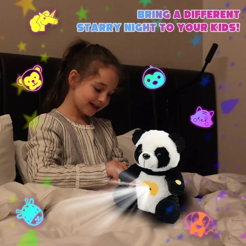 Miniatura 8 de Peluche de panda con proyector de estrellas musicales, luz nocturna ajustable, canta, animales de peluche iluminados, juguetes de peluche