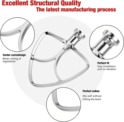 Miniatura 3 de Batidor plano de acero inoxidable de 4.5-5 cuartos para batidora de pie KitchenAid, accesorios de accesorio de paleta de ayuda de cocina, sin