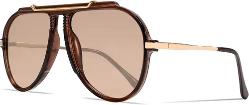 Miniatura 16 de GUVIVI Gafas de sol de aviador de gran tamaño para mujeres y hombres, estilo retro de los años 70, lentes de sol de metal dorado sin enredos
