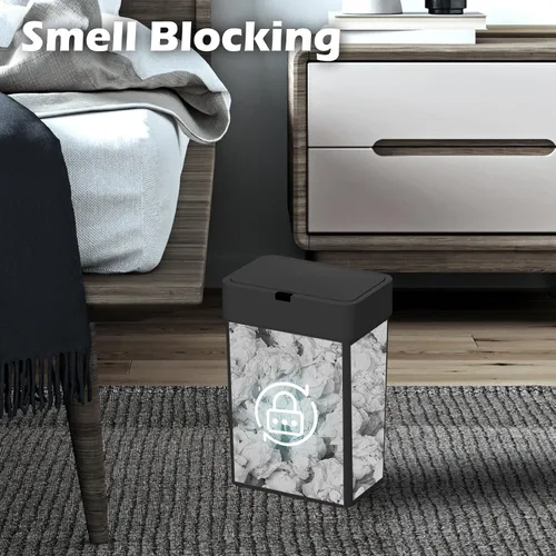 Miniatura 7 de ELPHECO Basurero de baño con tapa, paquete de 2 botes de basura automáticos, 2.5 galones + 4 galones con sensor de movimiento inteligente, Negro