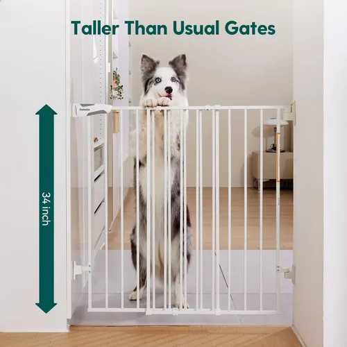 Miniatura 2 de Babelio - Puerta de seguridad para bebés para escaleras y puertas, de 66-109 cm de ancho x 86 cm de alto, extra alta Sin barra inferior Fácil