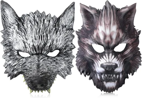 Máscara de lobo de 2 peces, máscara de hombre lobo de media cara para cosplay, disfraces, actuaciones escénicas y festivales