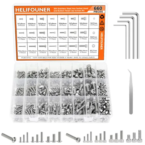 Miniatura 12 de HELIFOUNER 140 piezas M6 x 0.315 in /0.394 in /0.472 in /0.630 in /0.787 in, cabeza hexagonal, tornillos métricos, arandelas, tuercas, kit