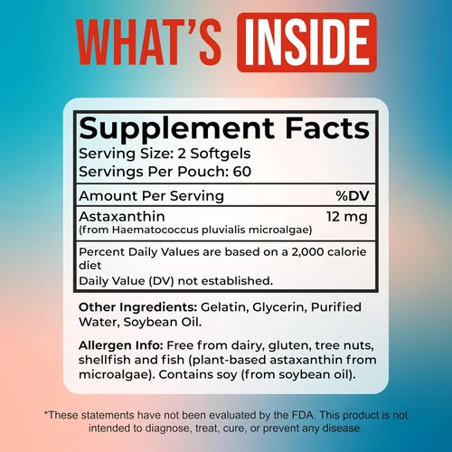 Miniatura 2 de Astaxantina 12 mg - Suplemento antioxidante de microalgas, 120 cápsulas blandas para apoyo a los ojos, la piel y el bienestar