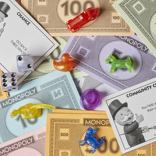 Miniatura 5 de Hasbro Gaming Monopoly Sparkle Edition Juego de mesa, juegos familiares, con fichas brillantes, dados nacarados, aspecto brillante
