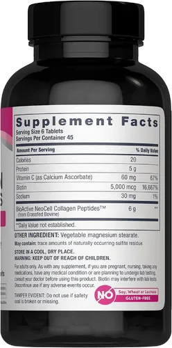 Miniatura 3 de NeoCell Advanced Péptidos de colágeno 270 tabletas 6000 mg para mujeres y hombres con vitamina C y biotina Sin OMG, gluten y soja