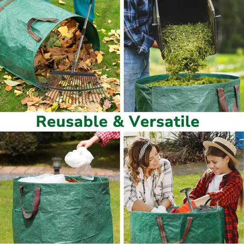 Miniatura 6 de GreatBuddy Bolsa de basura reutilizable de 132 galones, resistente, verticales con 4 asas reforzadas para hojas de jardín y recolección de residuos