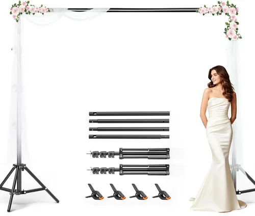 Miniatura 12 de BEIYANG Kit de soporte de fondo de fotos de 8.5 x 10 pies, kit de sistema de soporte de fondo ajustable con bolsa de transporte, para fotografía