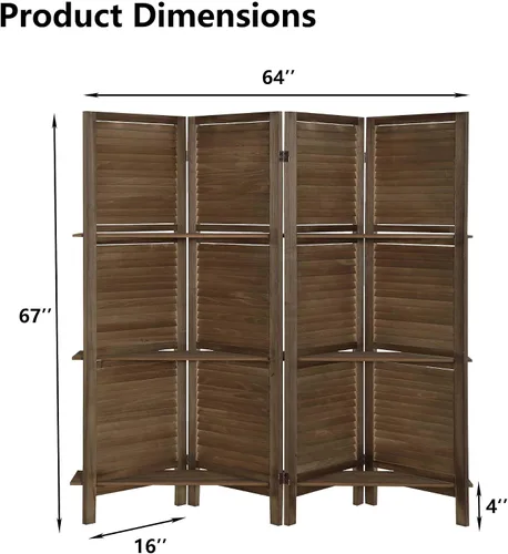 Miniatura 9 de Divisor de habitación con estantes, 4 divisores de habitación y pantallas de privacidad plegables, separadores de habitación plegables de 4 paneles