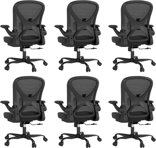 Miniatura 15 de Silla de oficina ergonómica, sillas de oficina en casa de tela de malla con soporte lumbar ajustable, giro de 360° y reposabrazos abatibles