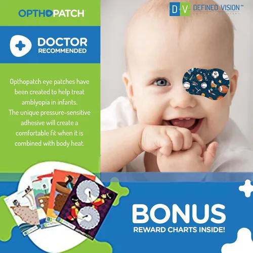 Miniatura 6 de Opthopatch Parches oculares para bebés – Adhesivo extra sensible – Diseño para niños [Serie I] – 70 unidades + 2 gráficos de recompensa