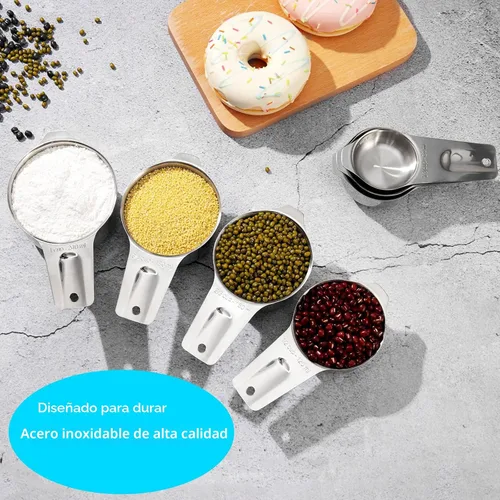 Miniatura 5 de AIKEXIN Juego de 20 tazas y cucharas medidoras de acero inoxidable, cucharas medidoras de plástico para ingredientes secos y líquidos, utensilios