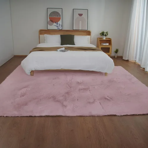 Miniatura 52 de Ghouse Alfombra ultrasuave de pelo sintético de conejo, alfombras lavables a máquina para dormitorio, alfombras esponjosas para sala de estar, Blanco