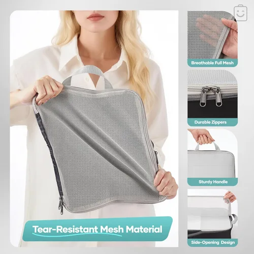 Miniatura 5 de Veken Juego de 11 cubos de compresión para artículos esenciales de viaje, bolsas organizadoras compresibles expandibles grandes para ropa, bolsas