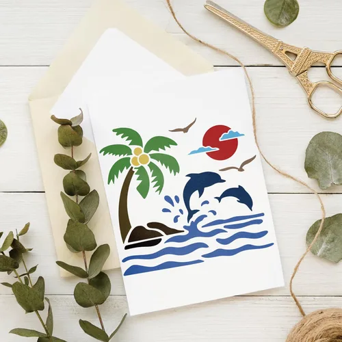 Miniatura 4 de INFUNLY Plantillas de playa de verano para pintar sobre madera de 11.8 pulgadas, plantillas de océano reutilizables, delfín, algas marinas
