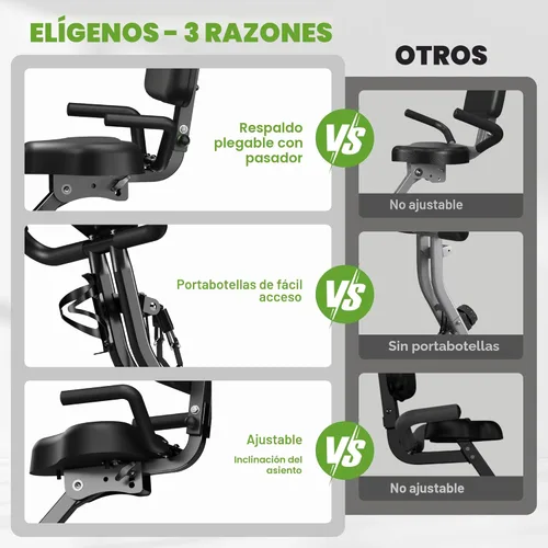 Miniatura 9 de Caromix - Bicicleta estática plegable, 5 en 1, bicicleta magnética estacionaria, bicicleta vertical para interiores, entrenamiento en casa, Negro