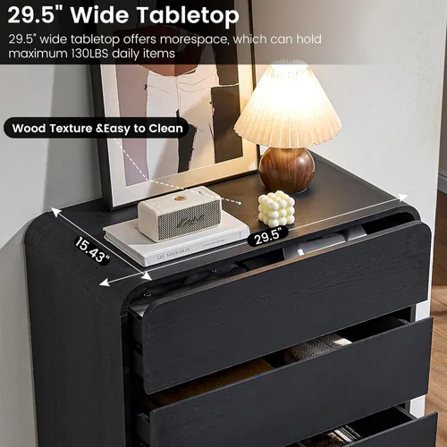 Miniatura 5 de Standifurno Cómoda de 29.5'' de Ancho para Clóset, Cajones Negros con Diseño Curvo, Cajonera con 5 Cajones, Cajón Vertical con Amplio