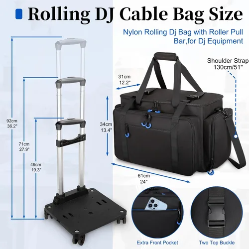 Miniatura 2 de Bolsa de cable para DJ con bolsillo para laptop y micrófono, bolsa de DJ para equipo y accesorios de música con divisores desmontables, almohadilla
