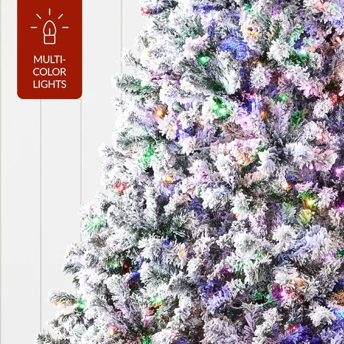 Miniatura 7 de Best Choice Products - Árbol de Navidad artificial preiluminado de pino flocado de 9 pies, 2-en-1, luces LED blancas y multicolor, apariencia Verde