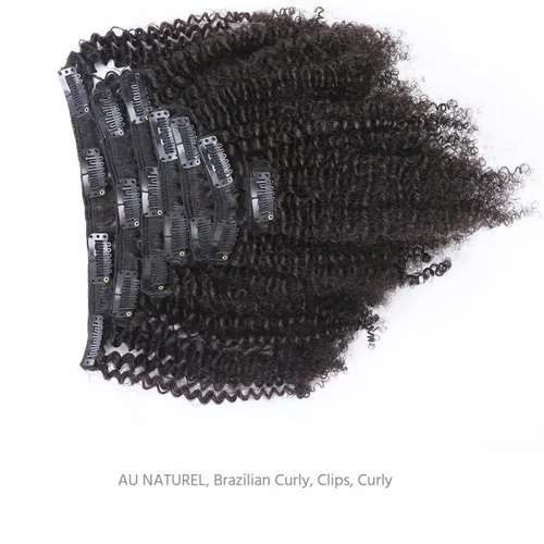 Miniatura 4 de Extensiones de cabello rizado con horquillas, cabello humano virgen Remy, extensiones de pelo rizado brasileño 4B 4C, grado 8A, gruesos