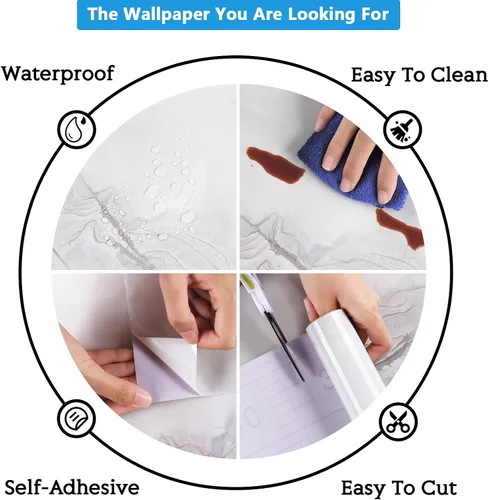 Miniatura 9 de CRE8TIVE Papel tapiz de mármol blanco y gris brillante de 24 x 354 pulgadas, tamaño grande, para despegar y pegar, papel de contacto de mármol