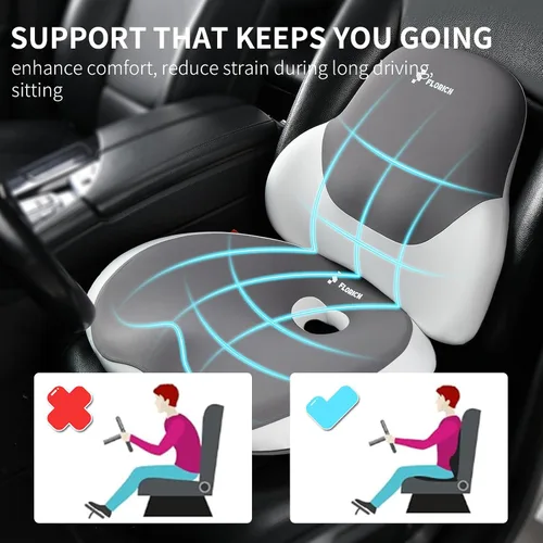 Miniatura 3 de FLORICH Cojín de Asiento con Soporte Lumbar para Silla de Oficina, Soporte de Respaldo Inferior del Automóvil, Almohada Ergonómica para Silla de Gris