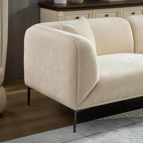 Miniatura 7 de Sofá moderno de 82 pulgadas con patas de metal, sofá boucle tapizado, sofás de lujo con asiento profundo de 3 plazas, sofá alto y minimalista
