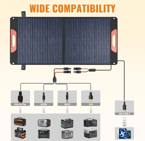Miniatura 4 de Panel solar plegable de 100 W - Cargador para centrales eléctricas Monocristalino 23.5% de alta eficiencia QC3.0 salida USB-A/USB-C IP65