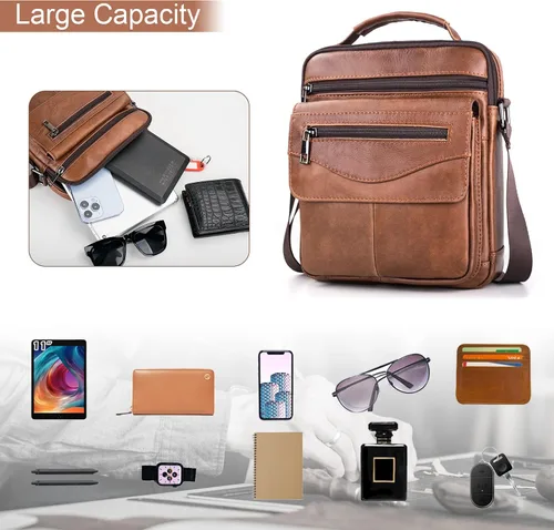 Miniatura 4 de COSCOOA Bolso de hombro para hombre, bolso de cuero para hombre, bolso cruzado para hombre, bolso de mensajero, bolso de viaje