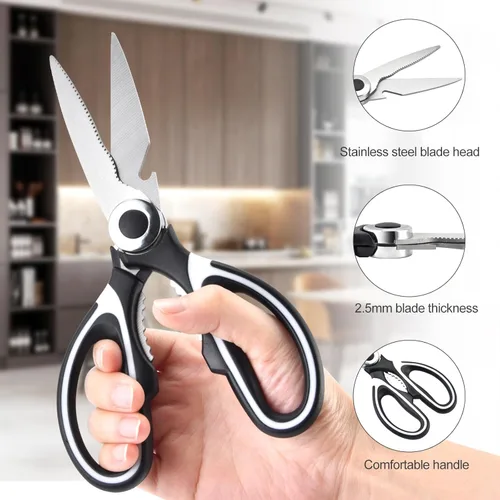 Miniatura 3 de OMDAR Paquete de 3 tijeras de cocina multiusos, paquete de 3, tijeras de cocina de acero inoxidable resistentes para cortar carne, alimentos