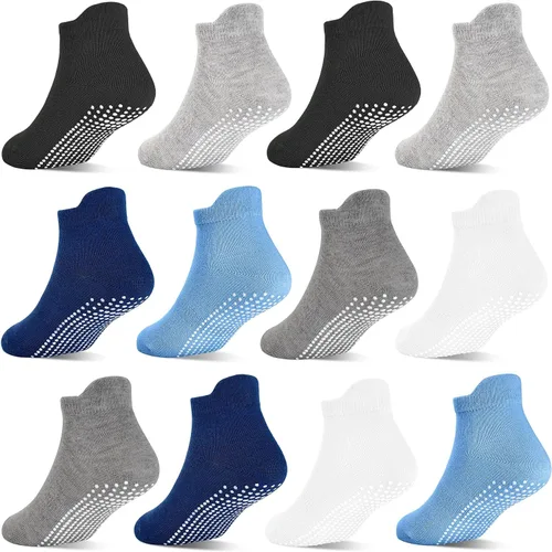 Miniatura 10 de Calcetines antideslizantes con agarre para bebés, niñas y niños, calcetines tobilleros para niños de 6 meses a 7 años, 12 pares