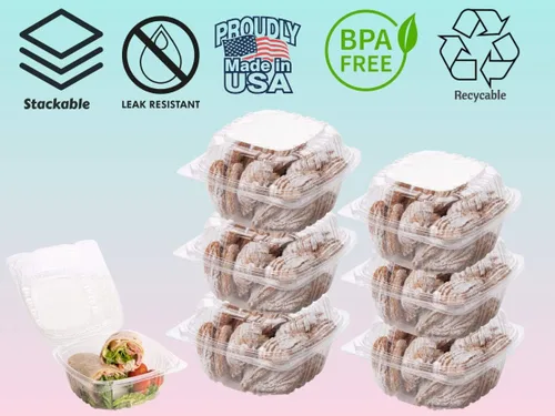 Miniatura 4 de Recipientes de postre (paquete de 25 – 6 x 6 x 3) contenedores de plástico desechables para alimentos, contenedor de alimentos transparente
