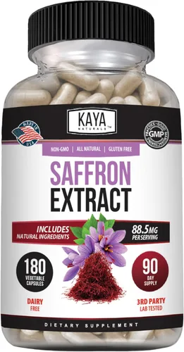 Kaya Naturals Suplemento de azafrán – Extracto de azafrán 100% puro – 180 cápsulas – Sin OMG, sin gluten, fabricado en Estados Unidos