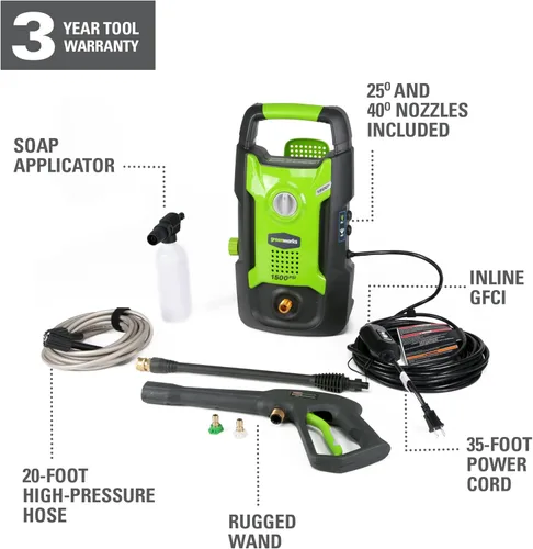 Miniatura 3 de Lavadora a presión Greenworks de 1500 PSI 1.2 GPM (vertical portátil) Certificada PWMA