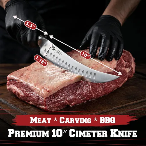 Miniatura 2 de KITCHEN PERFECTION - Cuchillo carnicero de 10" para corte y recorte de carne - Cuchillo cimitarra ultra afilado para trocear y rebanar con funda