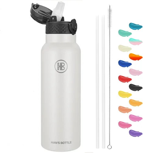 Miniatura 32 de Han's Bottle - Botella de agua para niños con tapa con pajilla - Vaso reutilizable de acero inoxidable aislado para niñas, niños, taza térmica, 17