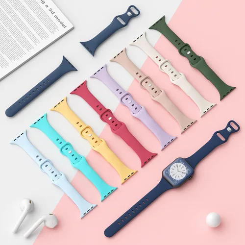 Miniatura 4 de Bandas delgadas de silicona deportivas compatibles con Apple Watch de 38mm 42mm 40mm 44mm 41mm 45mm 46mm 49mm, correa de repuesto delgada y estrecha