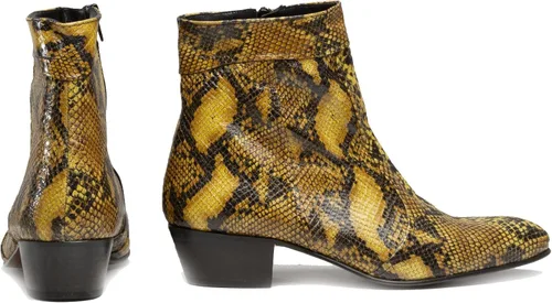 Miniatura 6 de Club Cubano EMMANUEL Botas de tacón cubano de piel con estampado de serpiente color amarillo