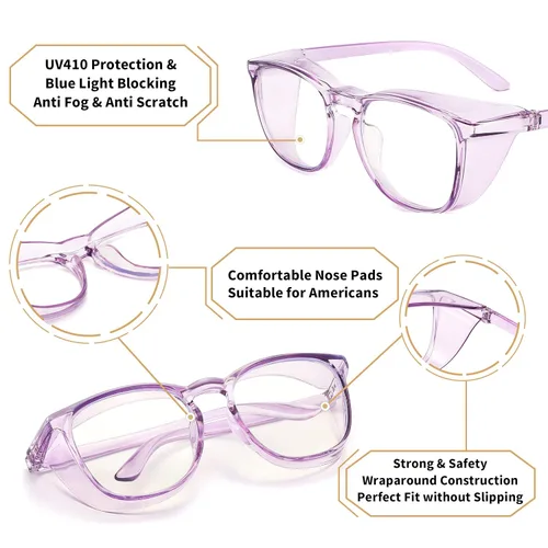 Miniatura 4 de Alsenor Gafas de seguridad antiniebla, gafas protectoras con bloqueo de luz azul, antipolvo, protección UV, para hombres y mujeres (lila)