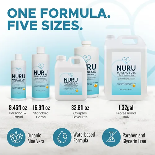Miniatura 7 de Nuru Gel de masaje de 8.45 onzas líquidas Alternativa al aceite de masaje Aloe vera orgánico, algas marinas, té verde, regaliz y vitamina B5 A