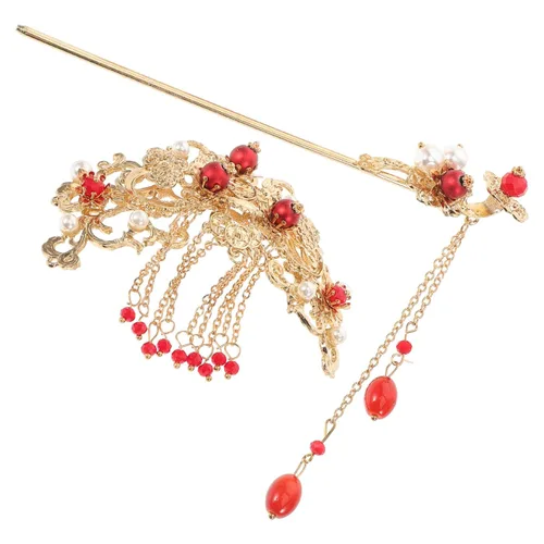 Minkissy Pinza para el cabello y palo para el cabello para mujer, horquilla de pelo vintage con borla, pinza china Hanfu, accesorios de peinado para