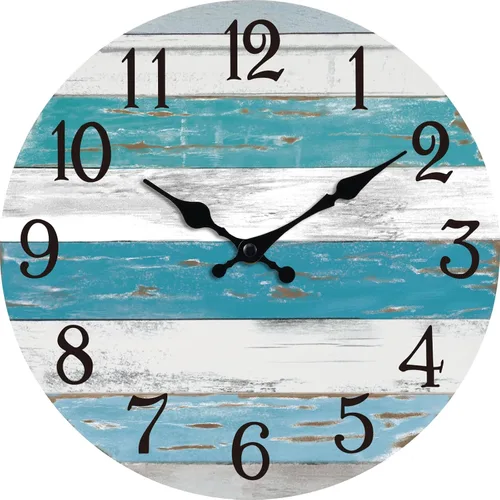 KECYET Reloj de pared con pilas de 14 pulgadas para exteriores, estilo de playa grande, color azul, costero, retro, silencioso, sin tictac, Azul
