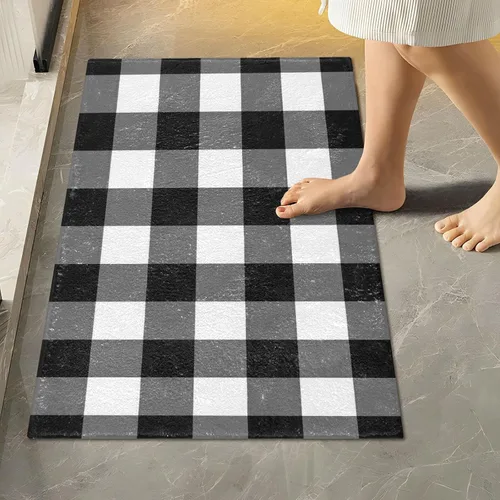 Miniatura 13 de Tapete de baño a cuadros negros y morados, suave, absorbente, lavable, tapete de baño para suelo de baño, tapete de baño antideslizante para baño