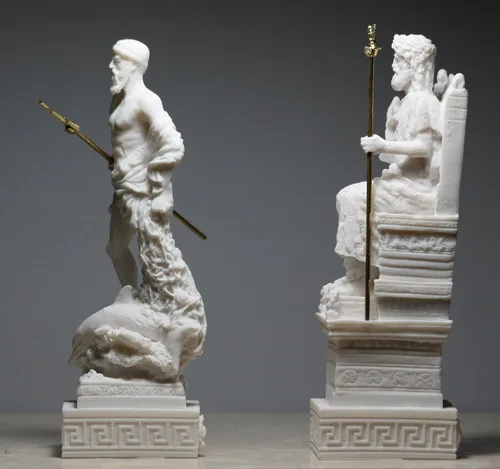 Miniatura 4 de Conjunto de escultura de estatua de Dios griego romano rey Zeus y Poseidón Alabastro