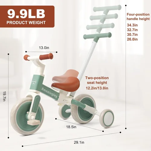 Miniatura 3 de Triciclo para niños de 6 en 1 para niños de 1 a 3 años, bicicleta de equilibrio con manillar, triciclo de equilibrio para bebé con pedal extraíble