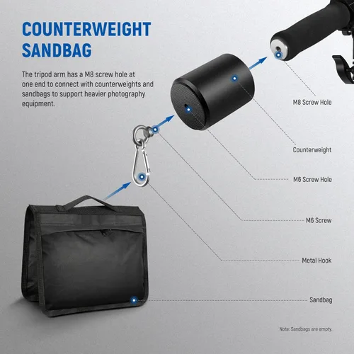 Miniatura 6 de NEEWER Brazo de trípode, de 35" a 61" (90 a 156cm) con contrapeso de 1.5kg y bolsa de arena, rosca de 1/4" compatible con caja de luz, luz