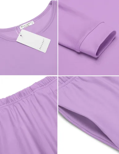 Miniatura 286 de Ekouaer Conjunto de pijama de manga larga para mujer, ropa de dormir suave con cuello redondo y bolsillos